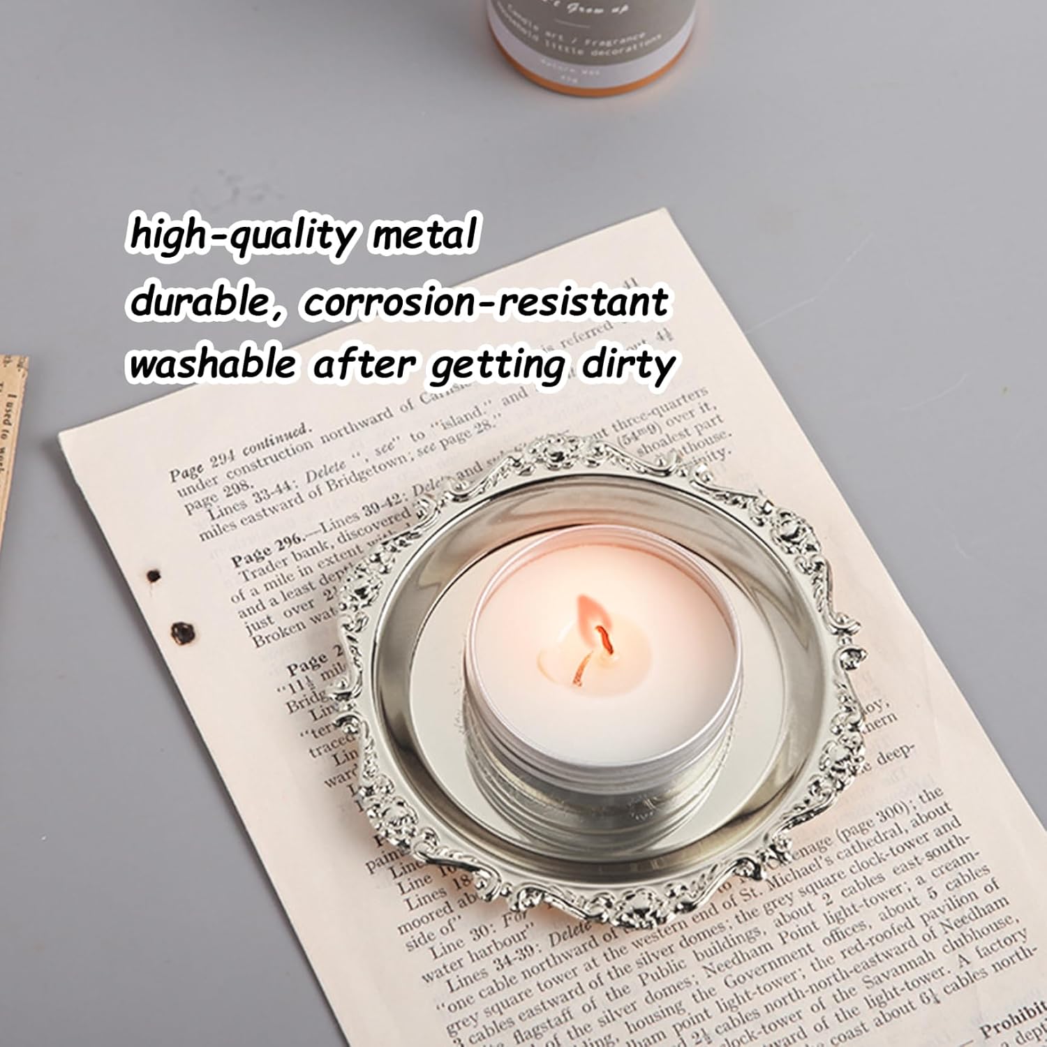Candle Plate Candle Tray 2PCS 3.9 Inch in Dia Metal Candle Plate with Engraving Decorative Border Round Coffee Table Tray Silver Candle Holder for Christmas Wedding Party Table Decor