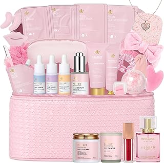 Gifts for Women, Birthday Gifts, 33 Pcs Rose Hydrating Face Skin Care Gifts Set, Bath & Body Spa Gifts Basket Set for Women, Beauty Care Kit, Makeup Bag, Face Serum, Christmas, Anniversary, Wife, Mom