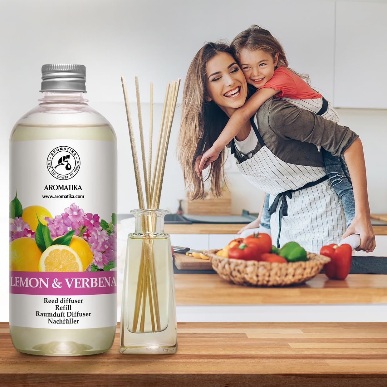Reed Diffuser Refill Lemon & Verbena 17 Fl Oz - Home Fragrance - Air Freshener - Room Freshener - Relaxation Fragrance - Scented Diffusers - Citrus Scent - Aromatherapy