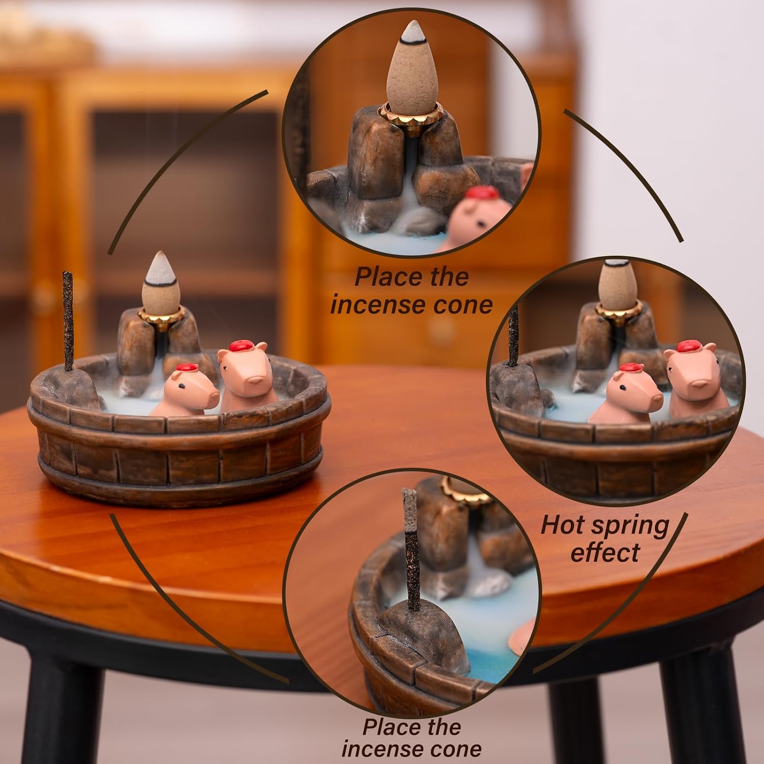 MOUGIGI Capybara Backflow Incense Holder - Cute Unique Design Backflow Burner with Waterfall Effect for Relaxation and Aromatherapy, Ideal for Living Room, Yoga Studio, and Creative Spaces