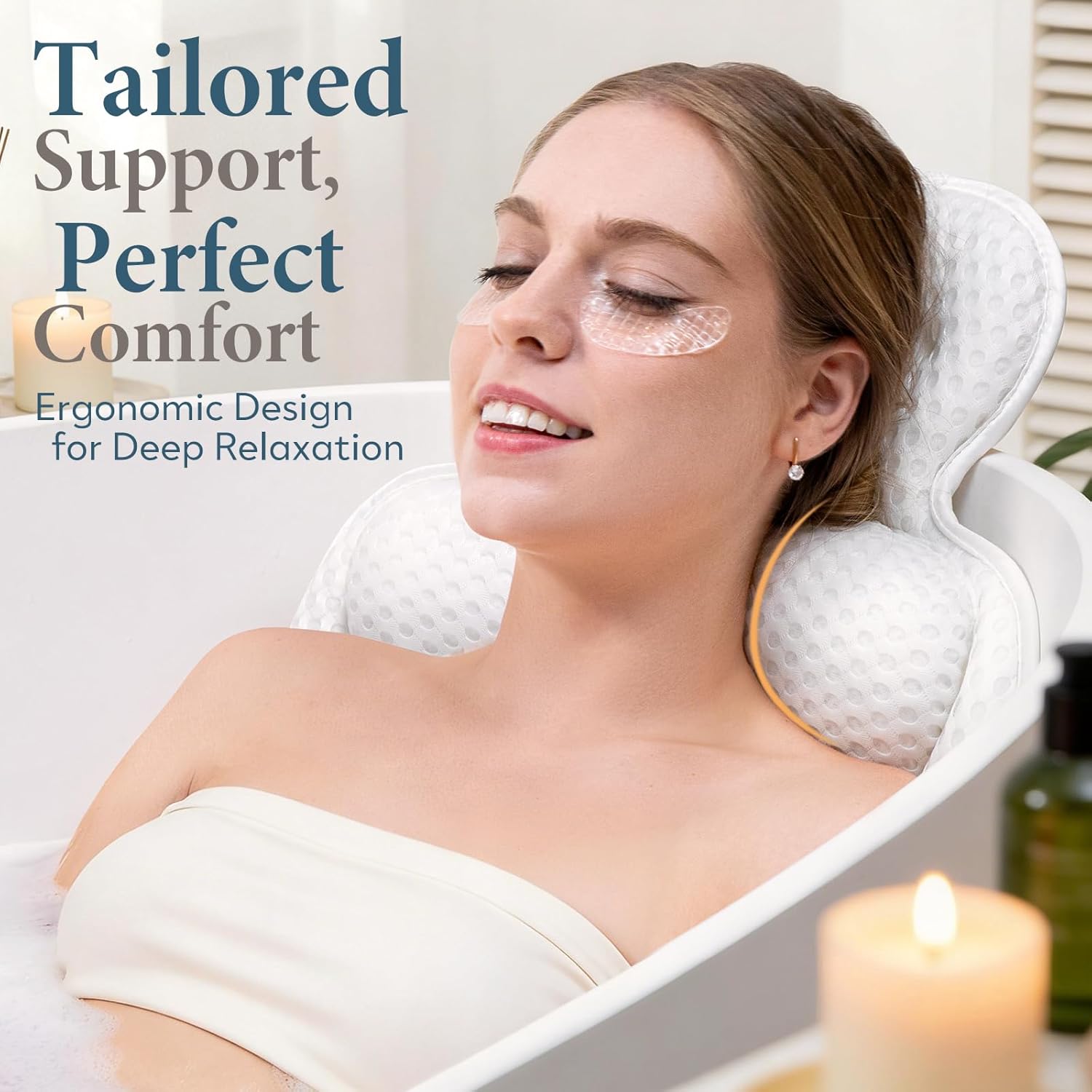 Bath Pillows for Tub, Comfortable Bathtub Cushion for Head and Neck with Soft 3D Mesh Fabric and 54 Non-Slip Suction Cups, Relaxing Tub and Shower Accessories Spa Gift White Standard