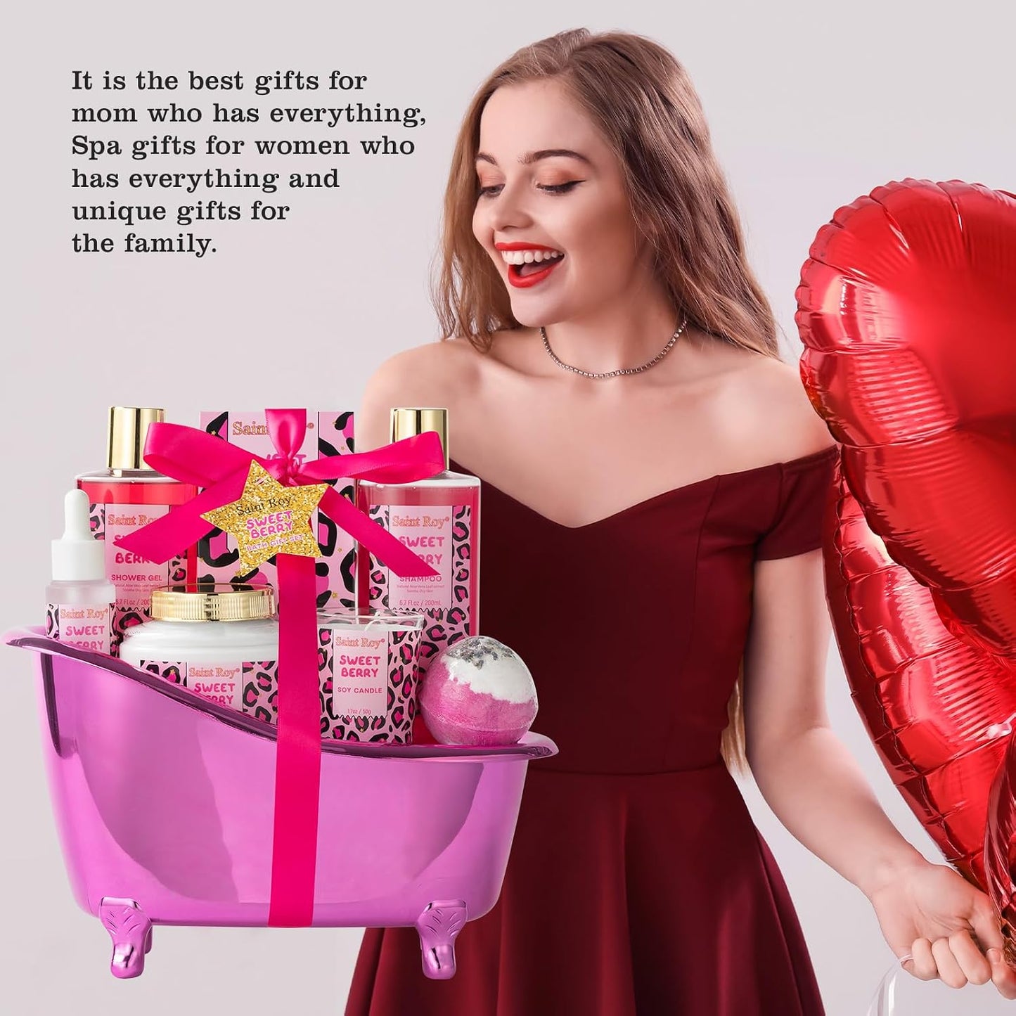 Home Spa Self Care, Bath and Body Spa Gift Basket for Women, Shower Bath Spa Sweet Berry Bath Sets for Teens Gift| Relaxing Care Kit Christmas Mothers Day Gifts for Mom Gift Baskets for Anniversary