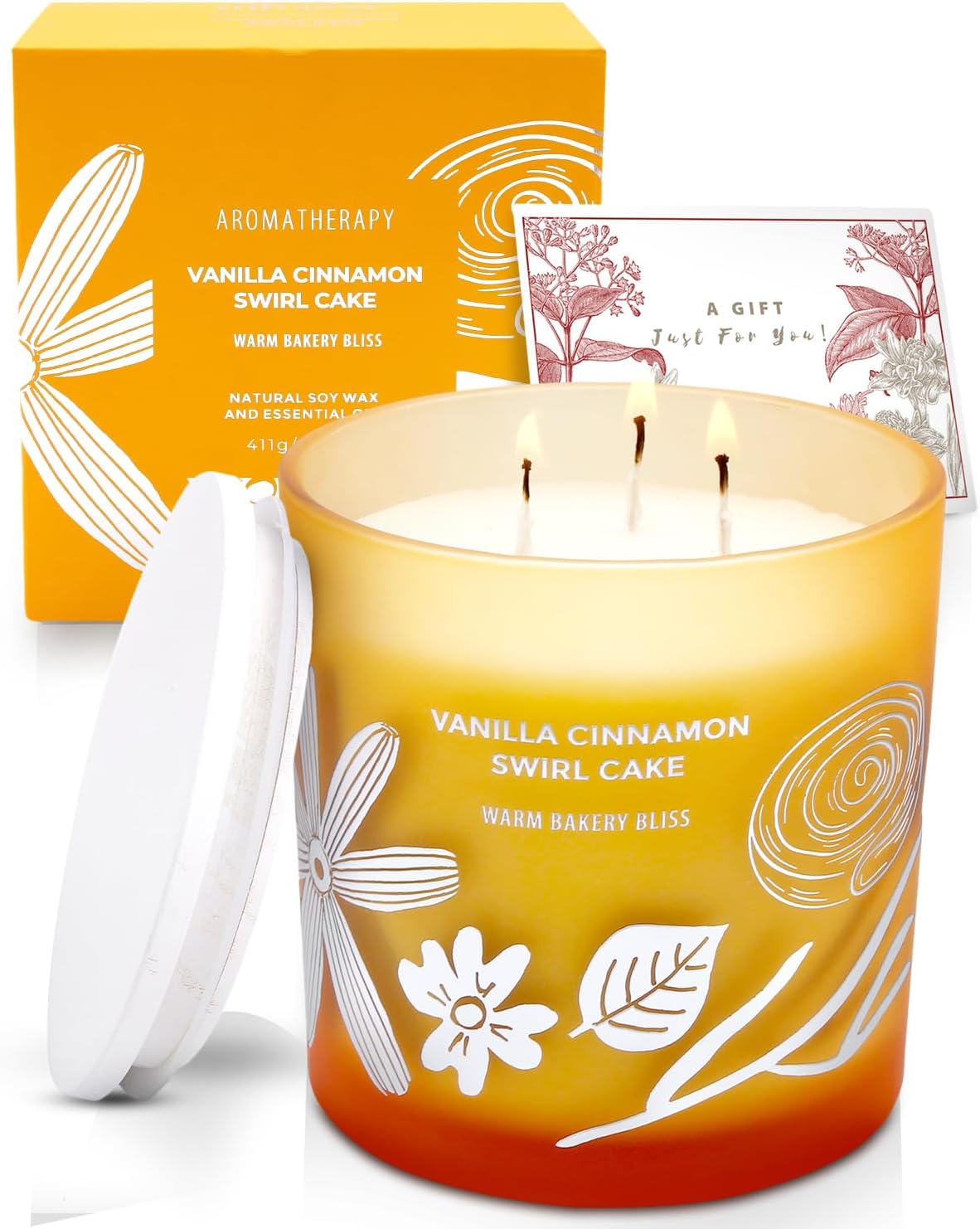 Vanilla Cinnamon Swirl Cake Candle | Large 3 Wick Scented Soy Candle for Home | 14.5oz Cinnamon Sugar Vanilla Bakery Candle | Warm Cake Batter Candles | Long Lasting Clean Burn | Gift for Women & Men