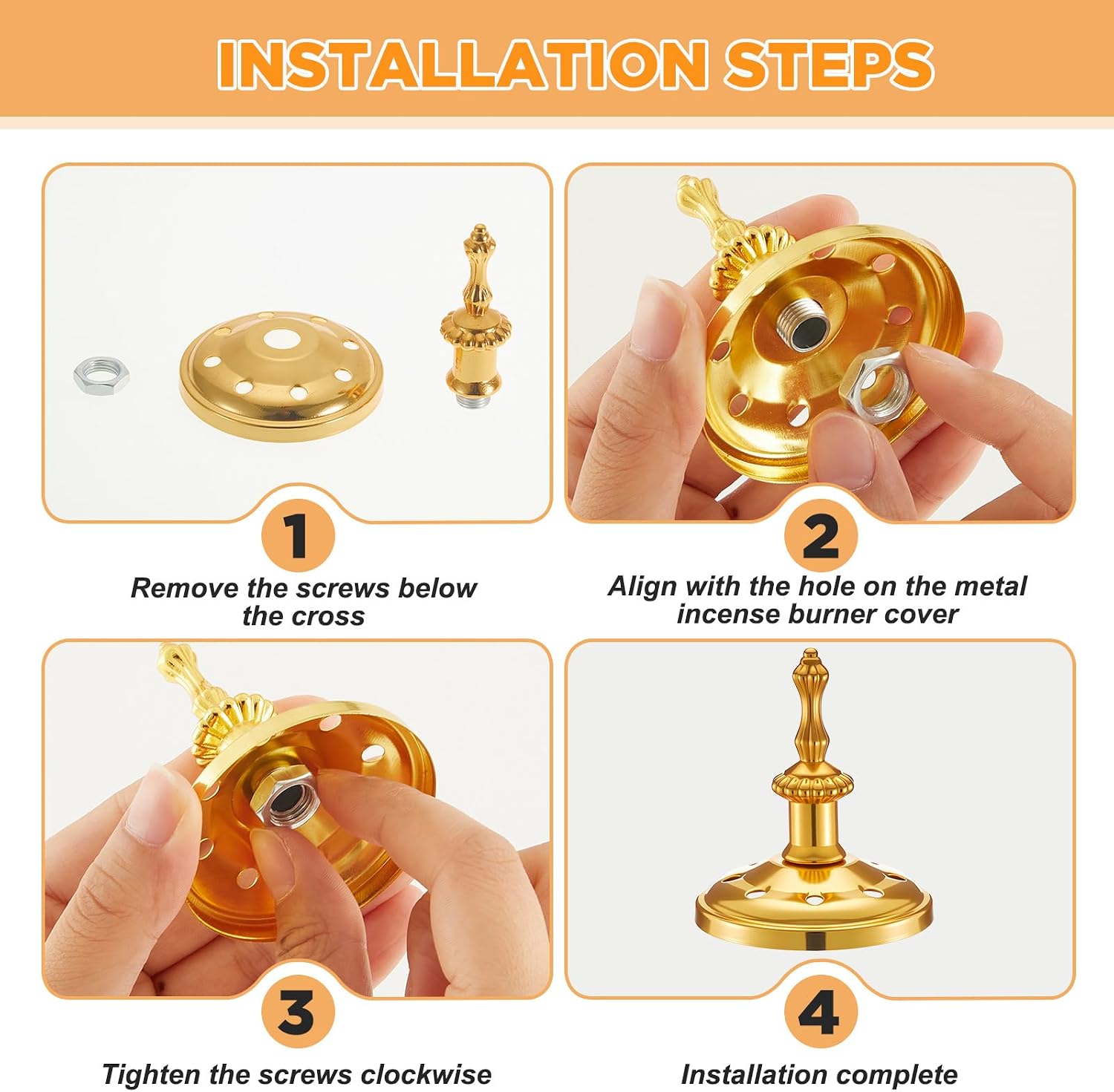 Zonon 2 Sets Incense Burner with Tong, Frankincense Charcoal Incense Stand Holder, Ideal for Yoga, Spa, Aromatherapy, Home and Christian Church Censer (Gold,Vintage)