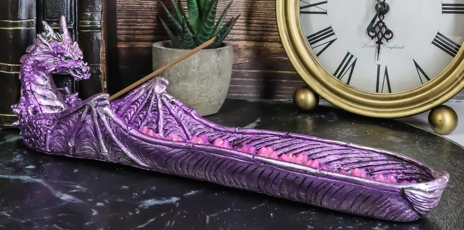 Ebros Gift Magenta Sunset Dragon Guarding Pink Quartz Crystal Quarry River Incense Burner Holder Figurine 10.5" Long Fantasy Mythical Dungeons and Dragons Home Decorative Accent Statue