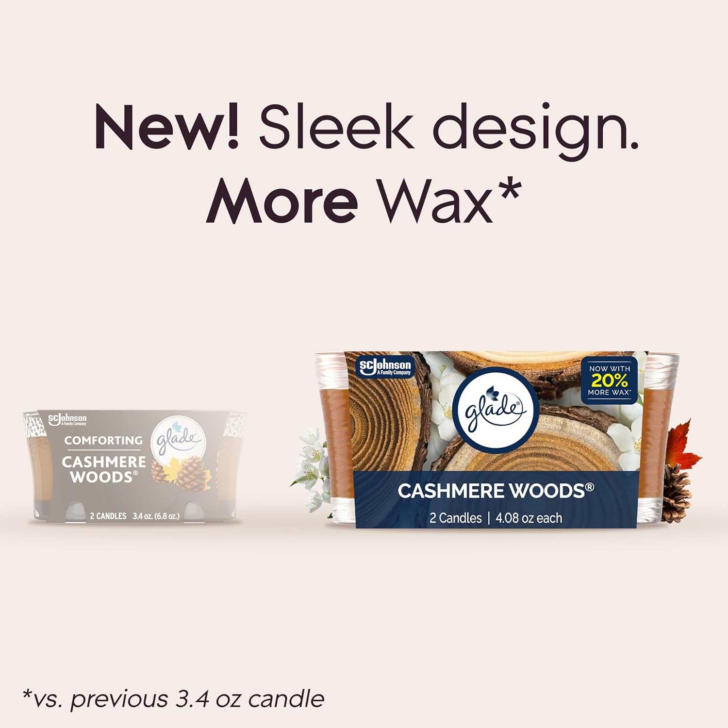Glade 1-Wick Scented Candle Jar, Cashmere Woods, Air Freshener Infused with Essential Oils, 4.08 Oz, 2 Count
