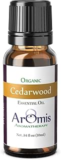 ArOmis Organic Cedarwood Essential Oil - 100% Pure Therapeutic Grade - Undiluted, Premium Oil - 150 Micron Filtered, Perfect for Aromatherapy Diffusers (10ml / .34 fl oz)