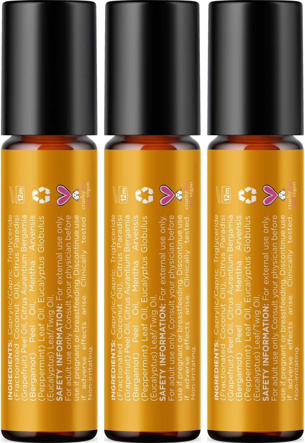 Focus Essential Oil Roll On - Aromatherapy Essential Oil Roller with Invigorating Pure Citrus and Mint Oils - Attention and Focus Essential Oil Blend with Eucalyptus Peppermint & Grapefruit (3 Pack)