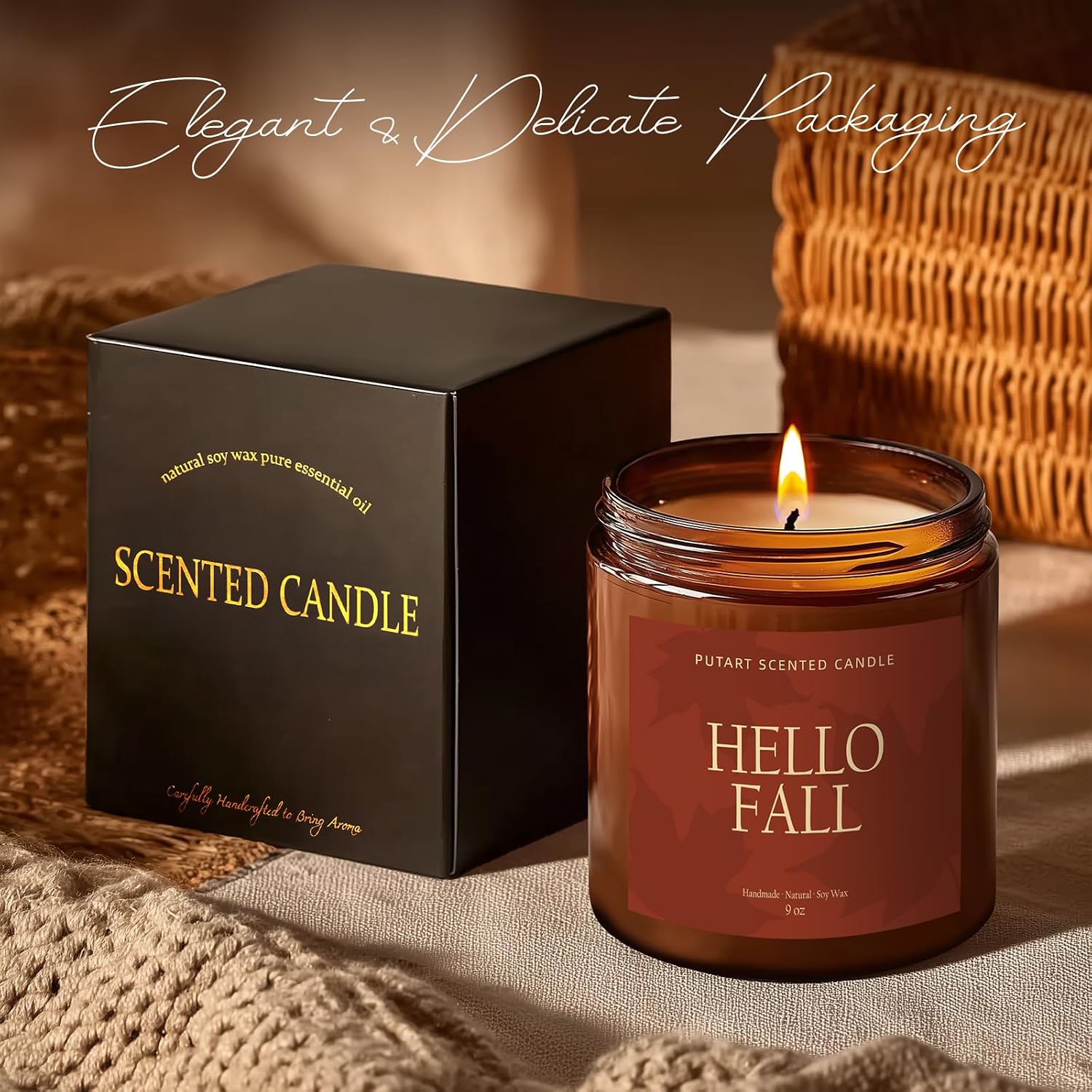 Pumpkin Spice Fall Candles for Home Scented, Natural Soy Wax Aromatherapy Non Toxic Pumpkin Candle with Long Lasting Burn, Halloween Autumn Candle Gifts for House Fragrance Decoration (9oz)
