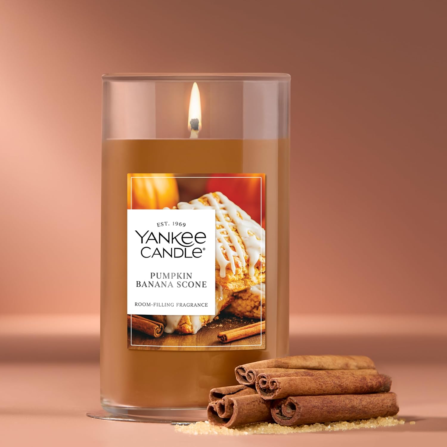 Yankee Candle Medium Pillar Scented Candle with up to 115 Hour Burn Time, Premium Plant Wax Blend for Consistent Burn, 14.25 oz Pillar Candle with Room Filling Fragrance, Pumpkin Banana Scone
