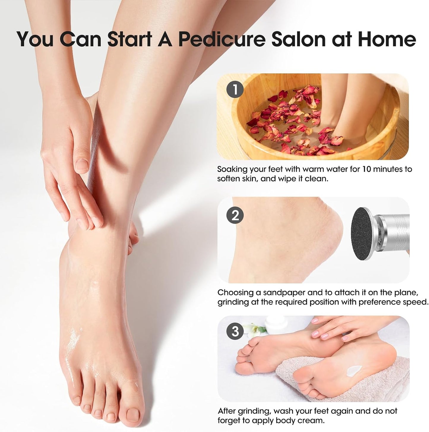 Upgraded Electric Foot Callus Remover, Adjustable Speed Feet File, Feet Callus Remover Kit with 60 Sandpaper Discs for Man Women Dead Skin, Hard Cracked Skin, Dry Skin, Ideal Gift(Silver)