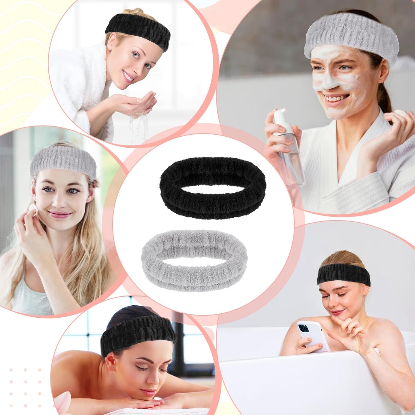 2Pcs Spa Headband, Make Up Headband Hair Headband for Face Washing Hair Bands Men Absorbent Elastic Skin Care Head Band Wrap for Women Yoga Sports Shower Exercise