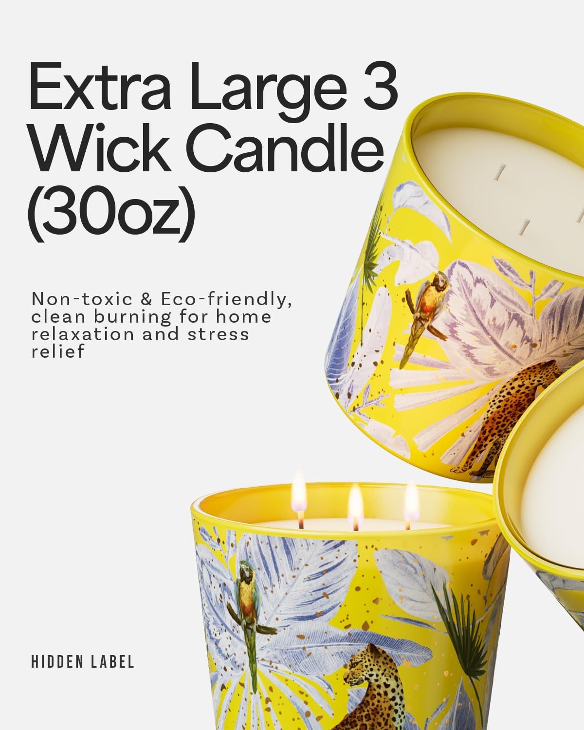 Hidden Label Blood Orange & Grapefruit Soy Candle, 30oz 3-Wick, 100Hours | Tropical Art Jar Glows When Lit, Strong Citrus Aromatherapy for Mood & Energy, Clean Non-Toxic, Gift-Ready Statement Piece