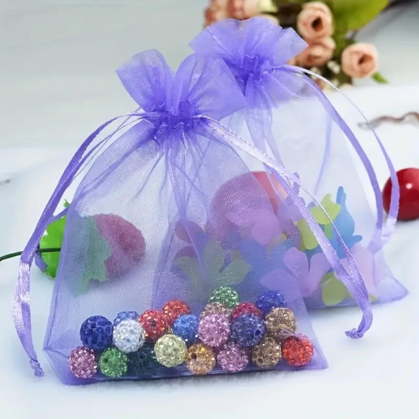 100 Piece Gift Organza Bags Lilac Drawstring 4x6 inch for Baby Shower,Christmas,Wedding,Party Favors,Bridal Shower,Birthday,Sheer Fabric Mesh Clear Wrap Sachet for Jewelry,Candy,Dried Lavender Flowers