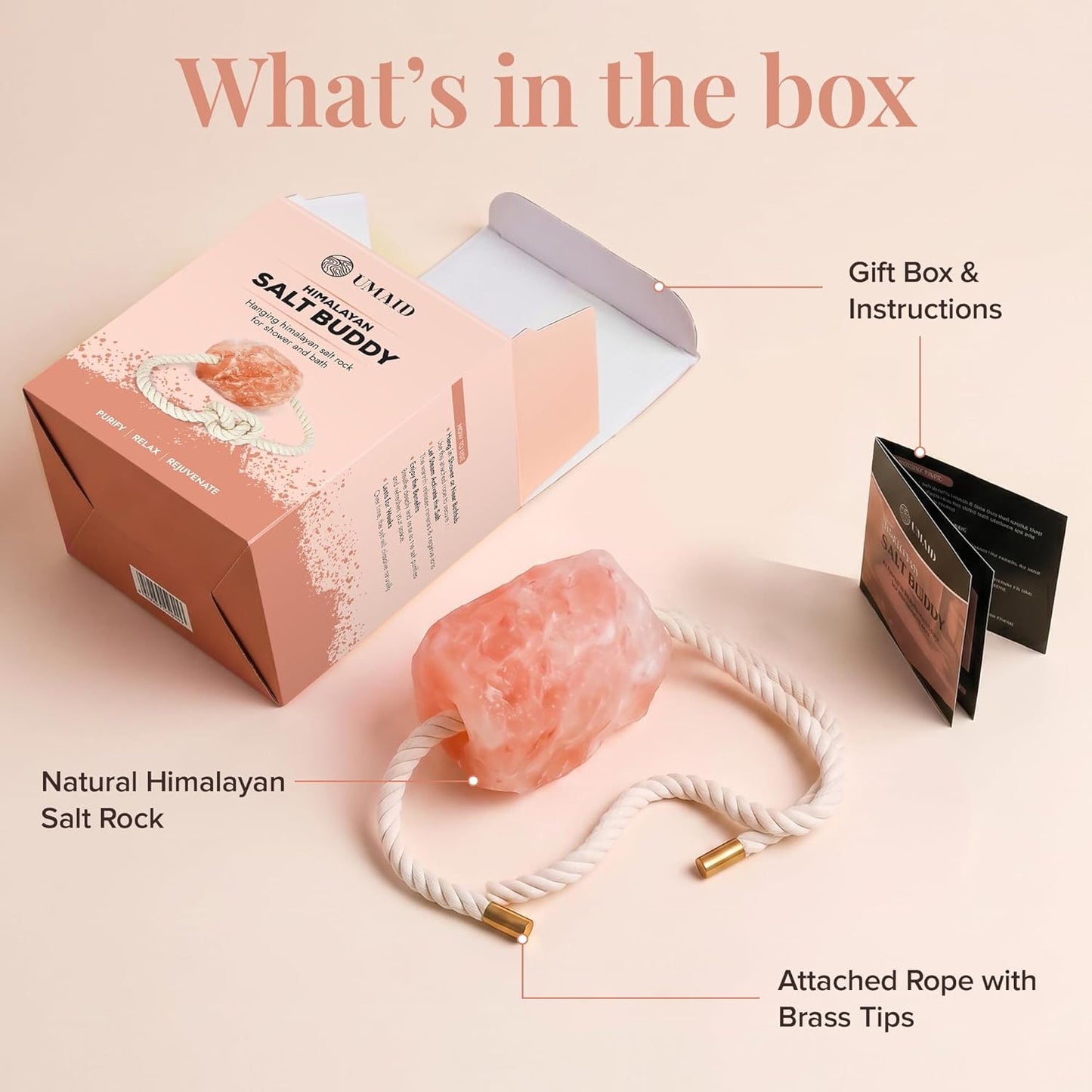 UMAID Himalayan Pink Salt Rock for Shower & Bath – Salt Buddy® 2 lb Hanging Mineral Stone for Spa-Inspired Relaxation, Self-Care & Bath Soaks, Unique Wellness & Home Spa Gifts for Men & Women