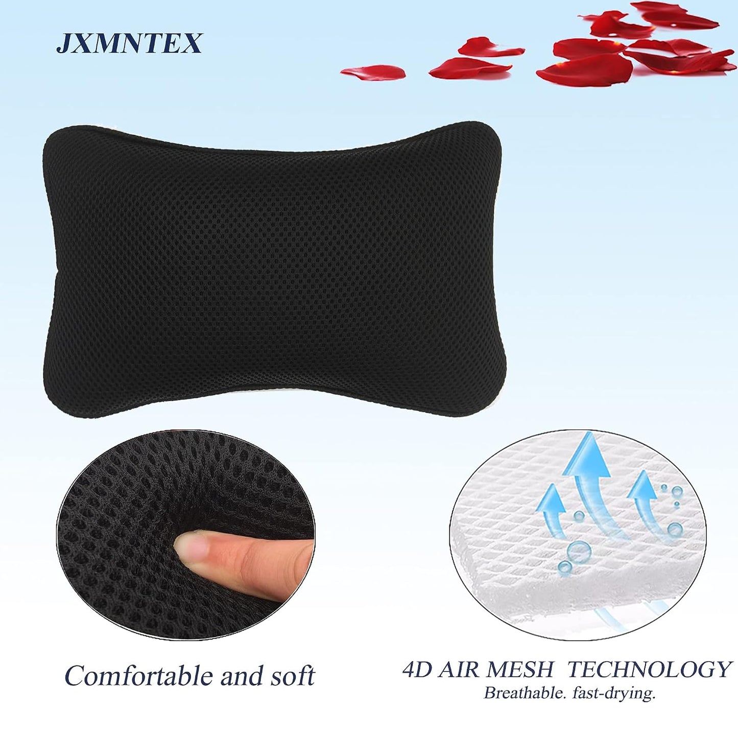 Bathtub Bath Pillow - Spa Pillow with Headrest Cushion - Hot Tub Pillow - Neck and Head Rest Support for Bath or Shower - Bath Stuff Accessories(New Black)