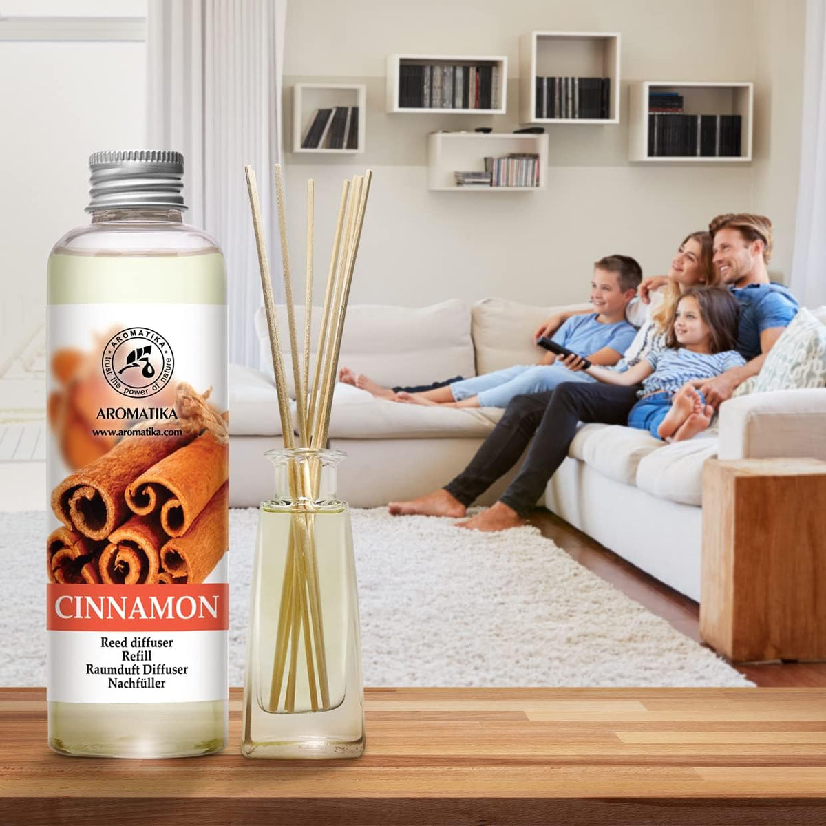 Cinnamon Reed Diffuser Refill with Natural Essential Cinnamon Oil 6.8 Fl Oz - Fresh &amp; Long Lasting Fragrance - Reed Diffuser Oil Refill for Aromatherapy - Home - Fitness - Boutique