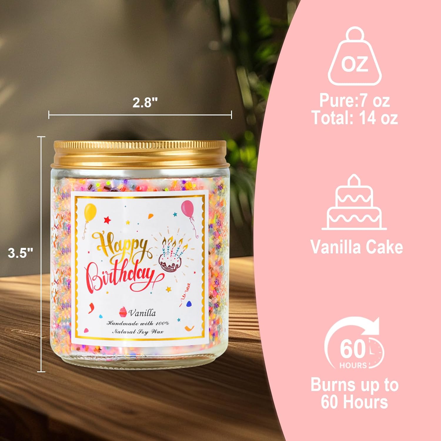 Happy Birthday Candle - Natural Soy Wax Scented Candle with Vanilla Birthday Cake Scent, Unique Gift Ideas for Men Women Best Friend