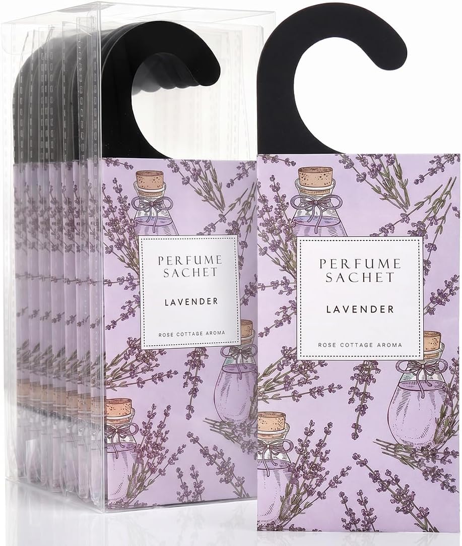 ROSE COTTAGE Large 12 Packs Lavender Hanging Closet Deodorizer Air Freshener Long Lasting Scented Sachets Smell Goods for House