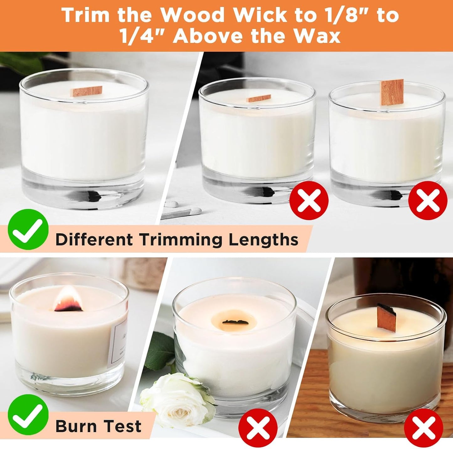 120 Pcs Extra Thick Wood Wicks, Wide Wood Wicks for Candles Making with Wick Trimmer, Wooden Wicks 5.1×0.75×0.04 Inches for 8 oz Candle Jar, Long-Lasting Flame, Easy to Burn (60 Sets)