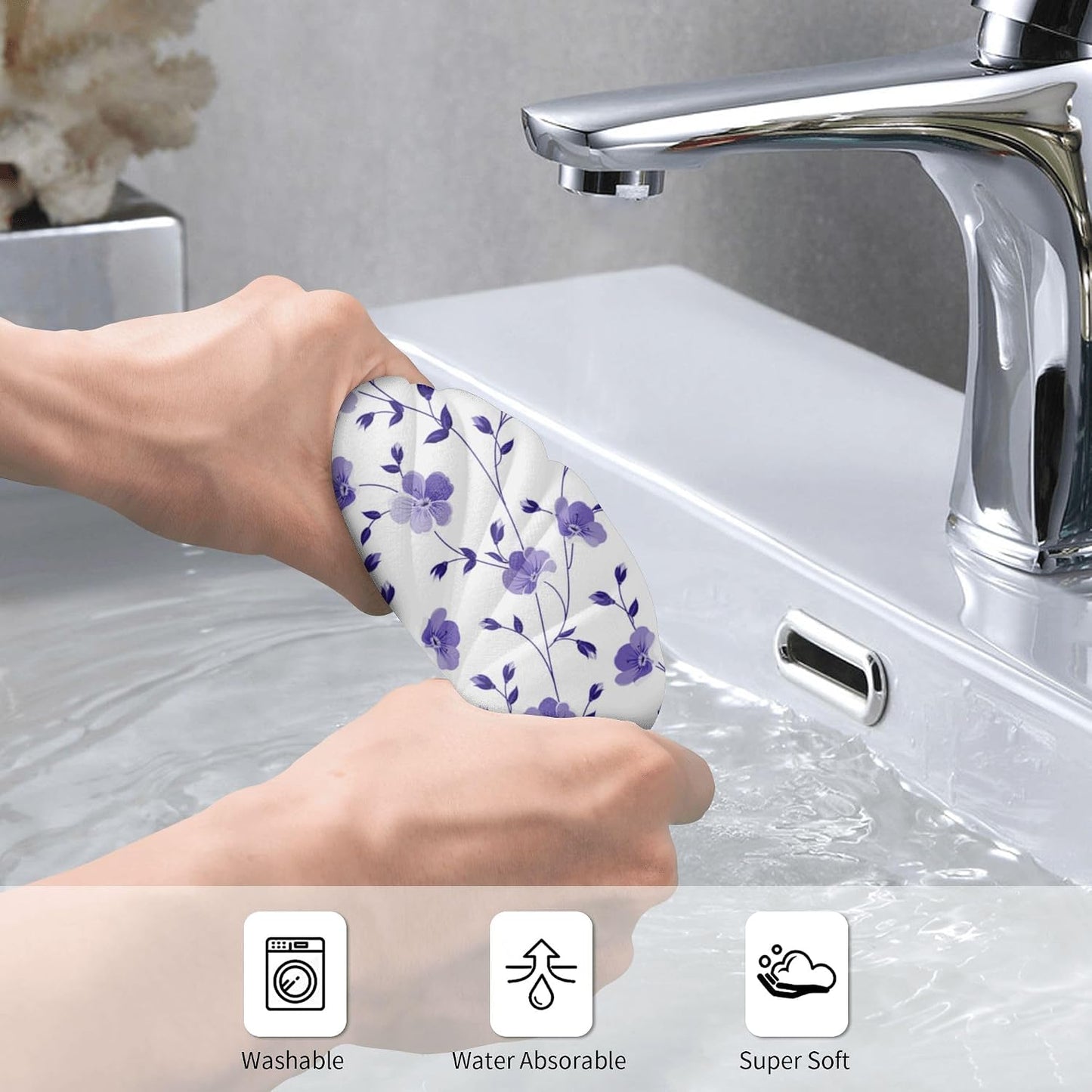 Purple Floral Bath Hand Towels, Absorbent Purple Bathroom Hand Towels Decorative Set for Bathroom Gym Hotel Spa, Housewarming Gifts for New Home Women
