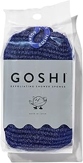 GOSHI Exfoliating Shower Sponge - Rip-Resistant, Rapid-Drying Exfoliating Bath Sponge for All Skin Types - Indigo Blue - Made in Japan