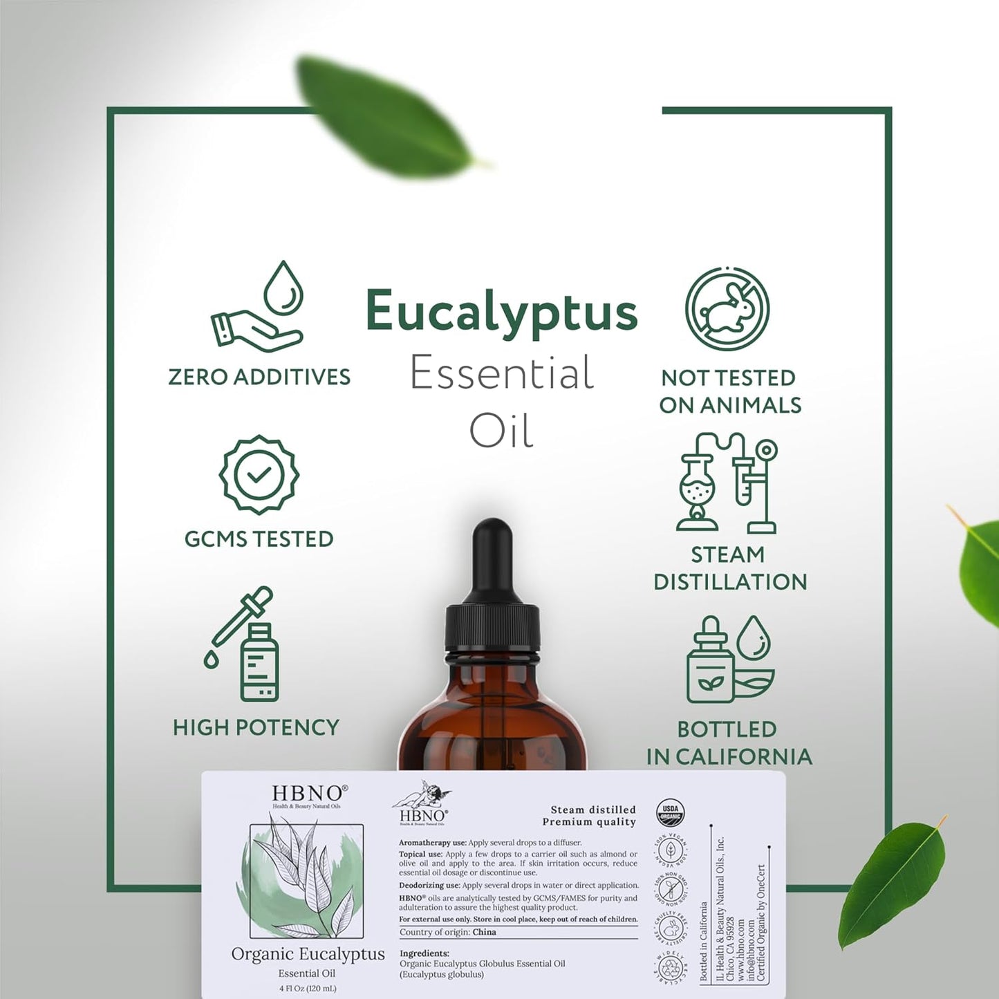 HBNO Peppermint Essential Oil - Huge 4 oz (120ml) and HBNO Organic Eucalyptus Essential Oil (Globulus) - Huge 4 oz (120ml) - Value Bundle