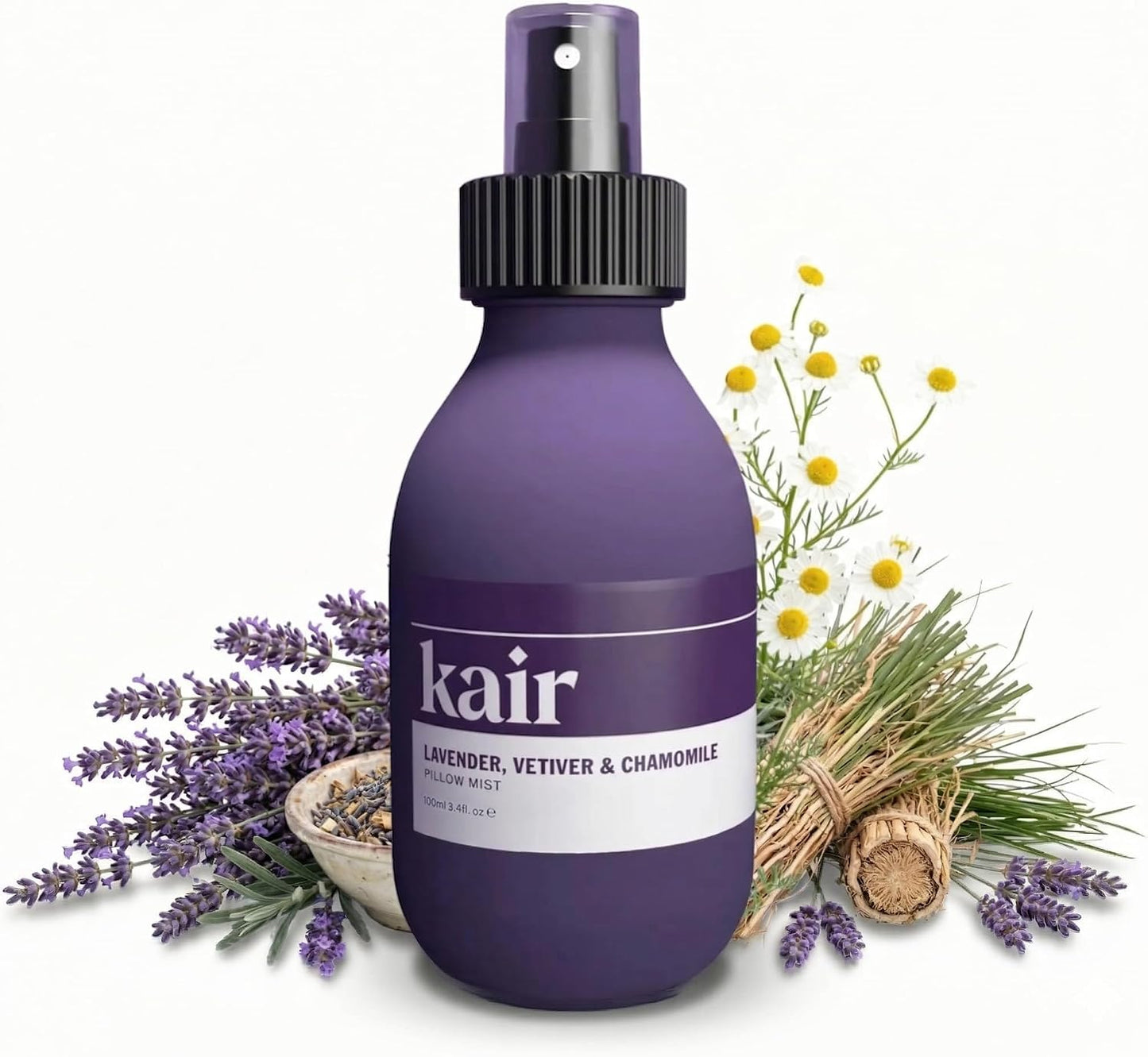 Kair Pillow Spray Mist - Lavender, Vetiver & Chamomile | Natural Aromatherapy Pillow Mist, 3.4 Fl Oz Refillable Glass Bottle, 100% Pure Essential Oils, Vegan Cruelty-Free, Calming Relaxing Scent