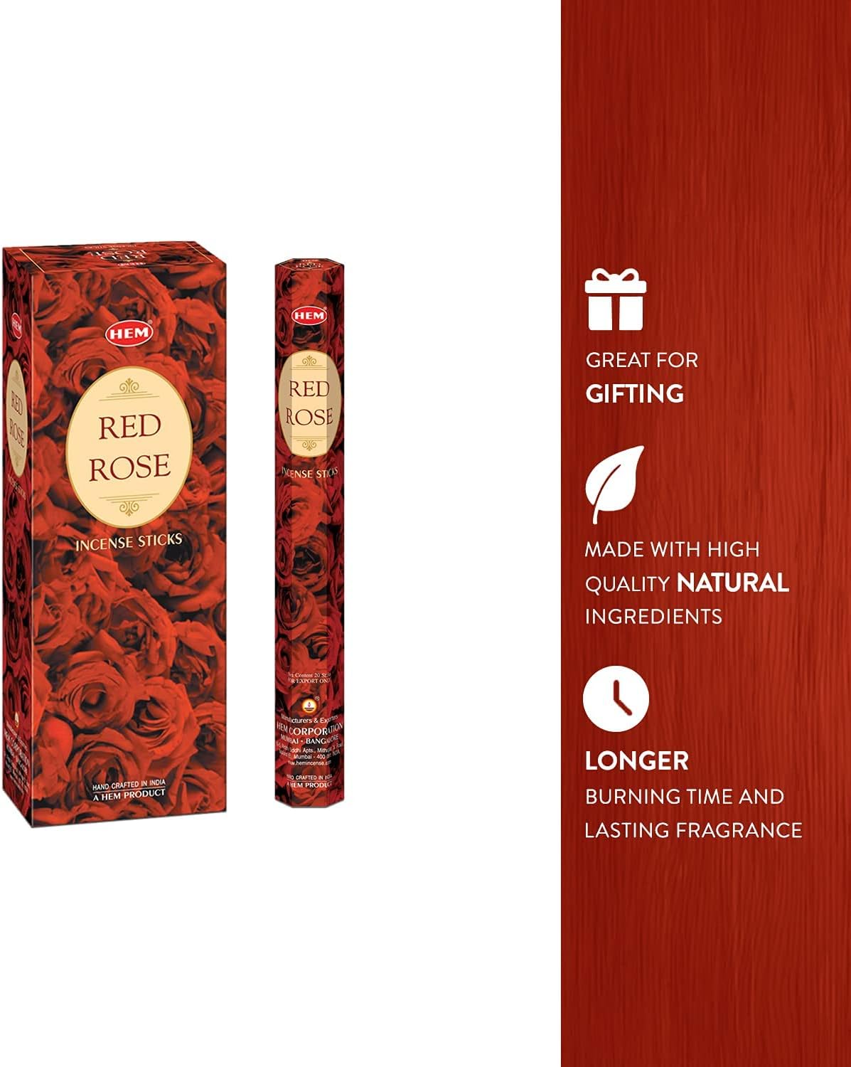 HEM Red Rose Premium Incense Sticks – (120 Sticks, 6 Boxes Inside) - 9 Inches Long,Dispel Negativity, Induce Relaxing Sleep, Spiritual Strength, Aromatherapy, and Strengthen Meditation Practices.