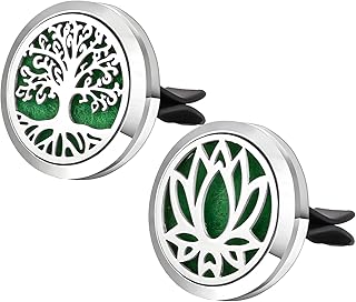 KVAEY 2PCS 30mm Car Diffuser Vent Clips, Tree of Life Aromatherapy Essential Oil Diffuser Locket with 12 Felt Pads, Stainless Steel Car Diffuser Locket Air Freshener (Silver)