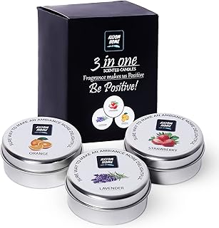 Axiom Pack of 3 Light Scented Tin Candles 12 Hours Long Lasting Combo Strawberry Orange Lavender Smokeless Stress Relief & Aromatherapy Natural Candle Gift for Mothers Day & Valentine's Day