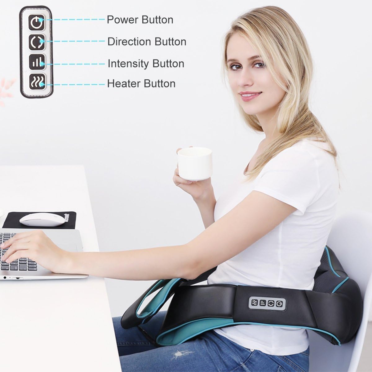 Mo Cuishle Women Men Gifts, Shiatsu Back Shoulder and Neck Massager with Heat, Electric Deep Tissue 4D Kneading Massage, Best Gifts for Mom Dad Wife Husband her Him, Christmas, Birthday (NOT Cordless)