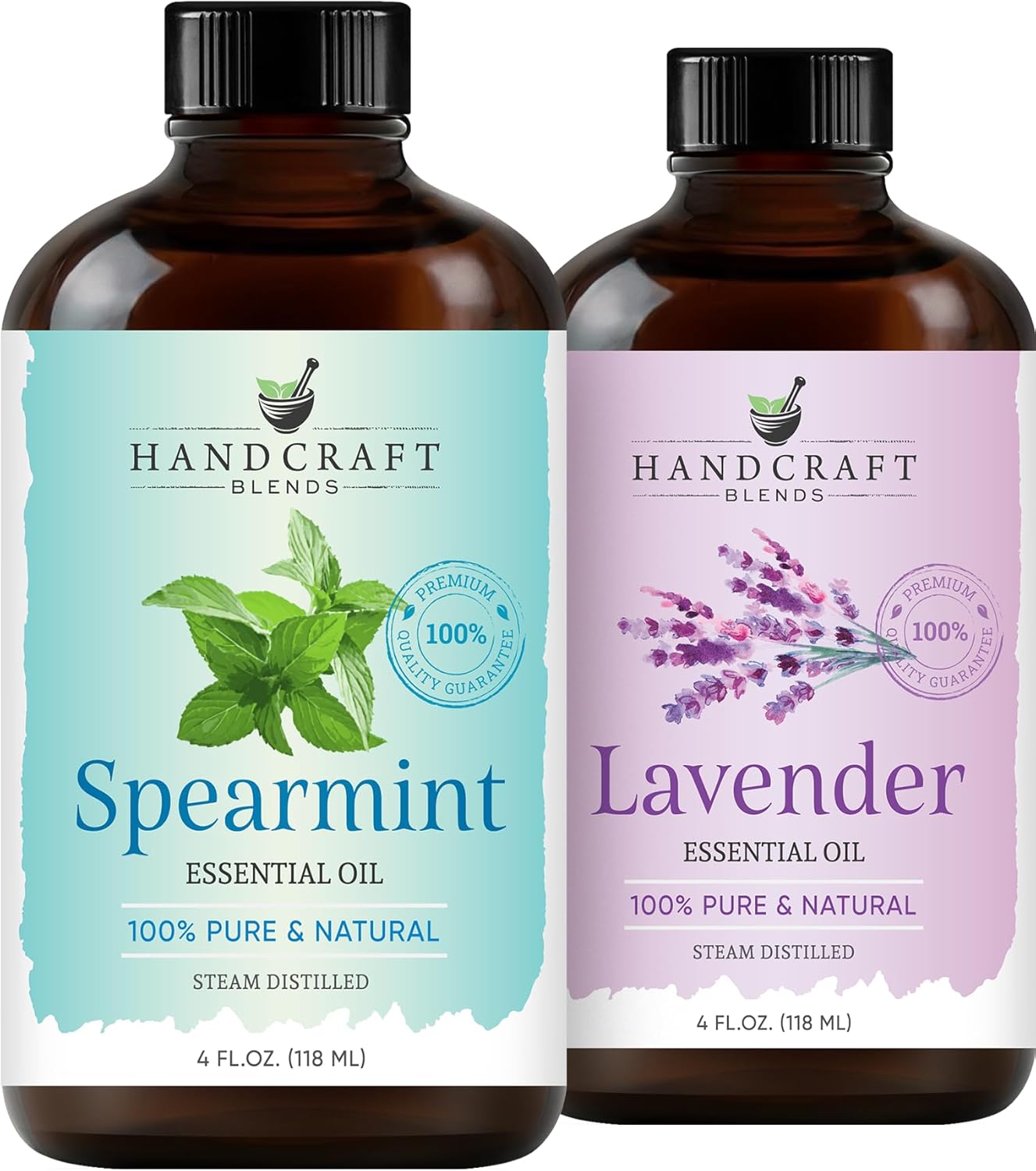 Handcraft Blends Cool & Calm Set: Lavender and Spearmint Essential Oils – (2 x 4 Fl Oz) – 100% Pure & Natural – for Diffuser, Aromatherapy, and DIY Projects