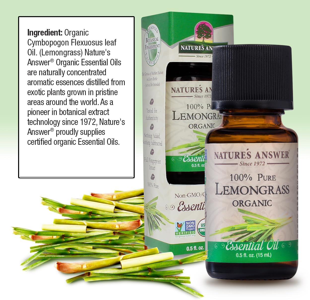 Natures Answer Pure Essential Oil - USDA Organic - Lemongrass - Gluten Free - .5 oz (Pack of 2)