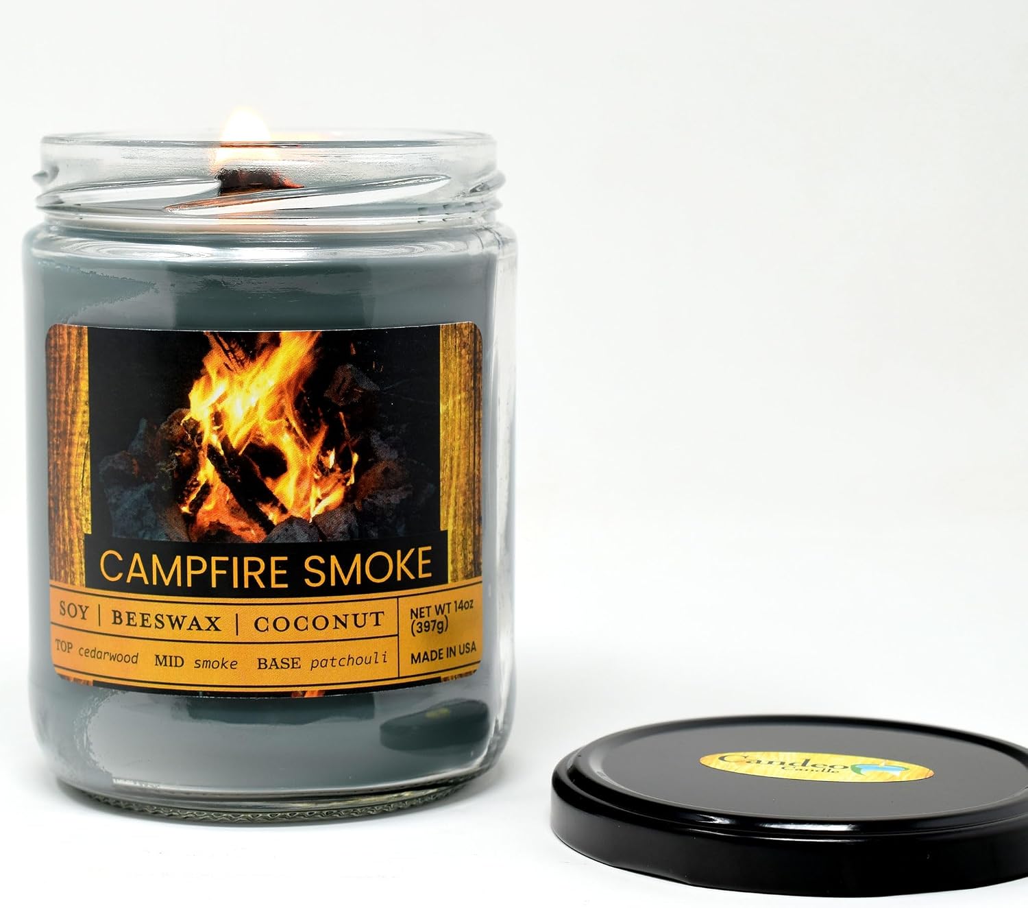 Campfire Smoke Scented Jar Candle - Highly Scented - Made with Plant Based Wax - Handmade in The USA - Candeo Candle