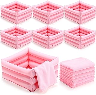 FillTouch 12 Pcs Foot Spa Kit for Girls Kids 12.5''x12.5''x8.3'' Foot Care Bath and 12''x28'' Hand Towels Washbasin Salon Towels Portable for Sleepover Spa Swim Birthday Party Supplies(Light Pink)