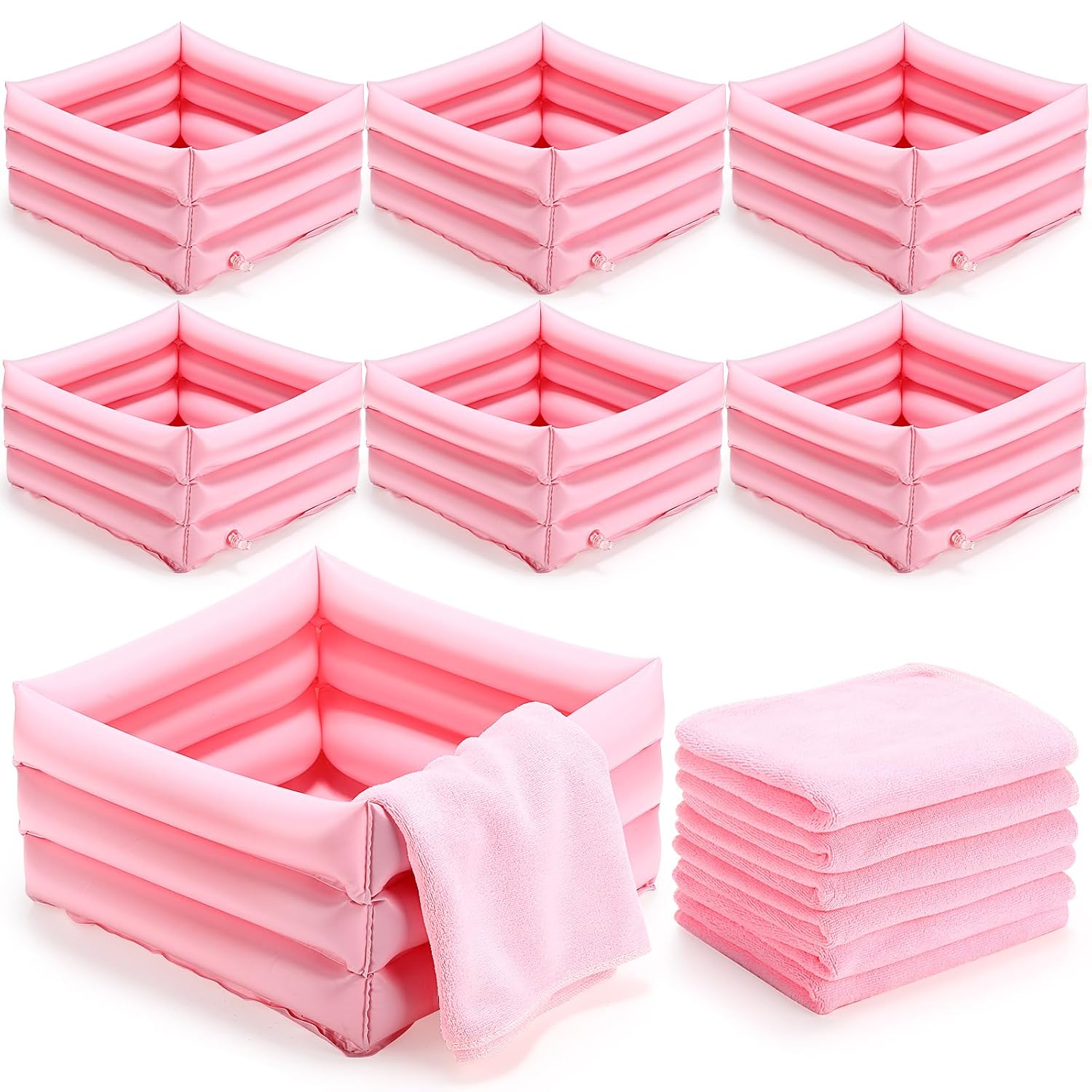 FillTouch 12 Pcs Foot Spa Kit for Girls Kids 12.5''x12.5''x8.3'' Foot Care Bath and 12''x28'' Hand Towels Washbasin Salon Towels Portable for Sleepover Spa Swim Birthday Party Supplies(Light Pink)