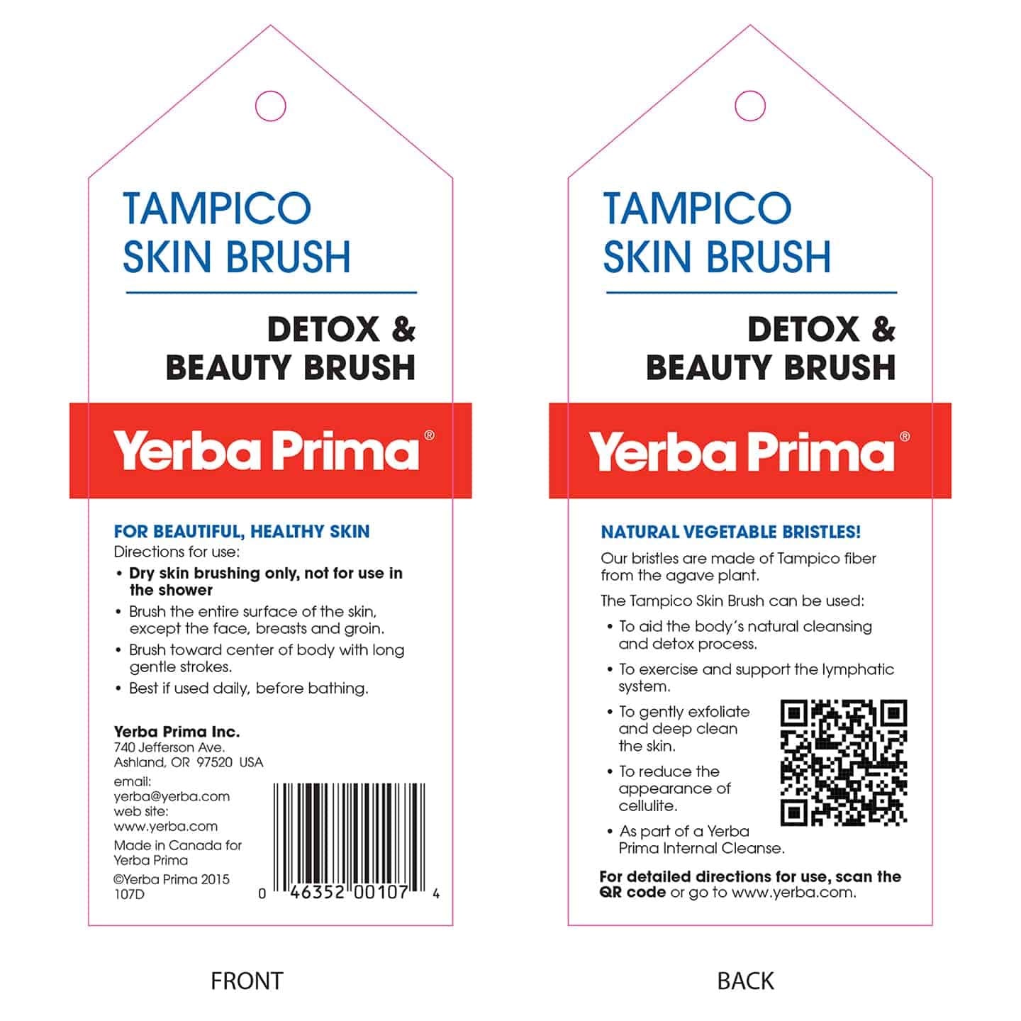 Yerba Prima Tampico Skin Brush (Pack of 1) - Natural Vegetable Fiber Bristles for Dry Skin Brushing