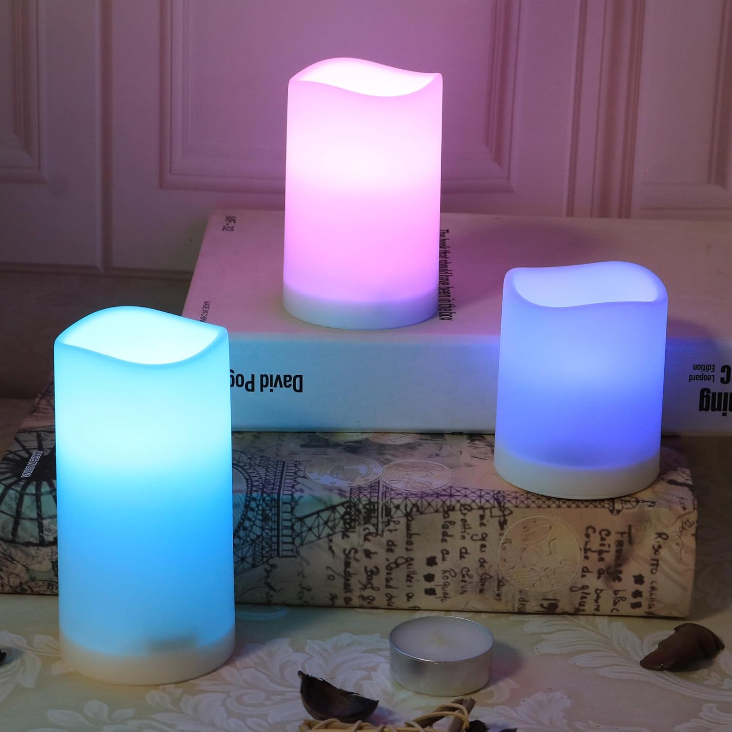 Remote Control flameless LED Candle Light, Outdoor/Indoor Color Changing Plastic Candle, Set of 3 use 3AAA Battery……