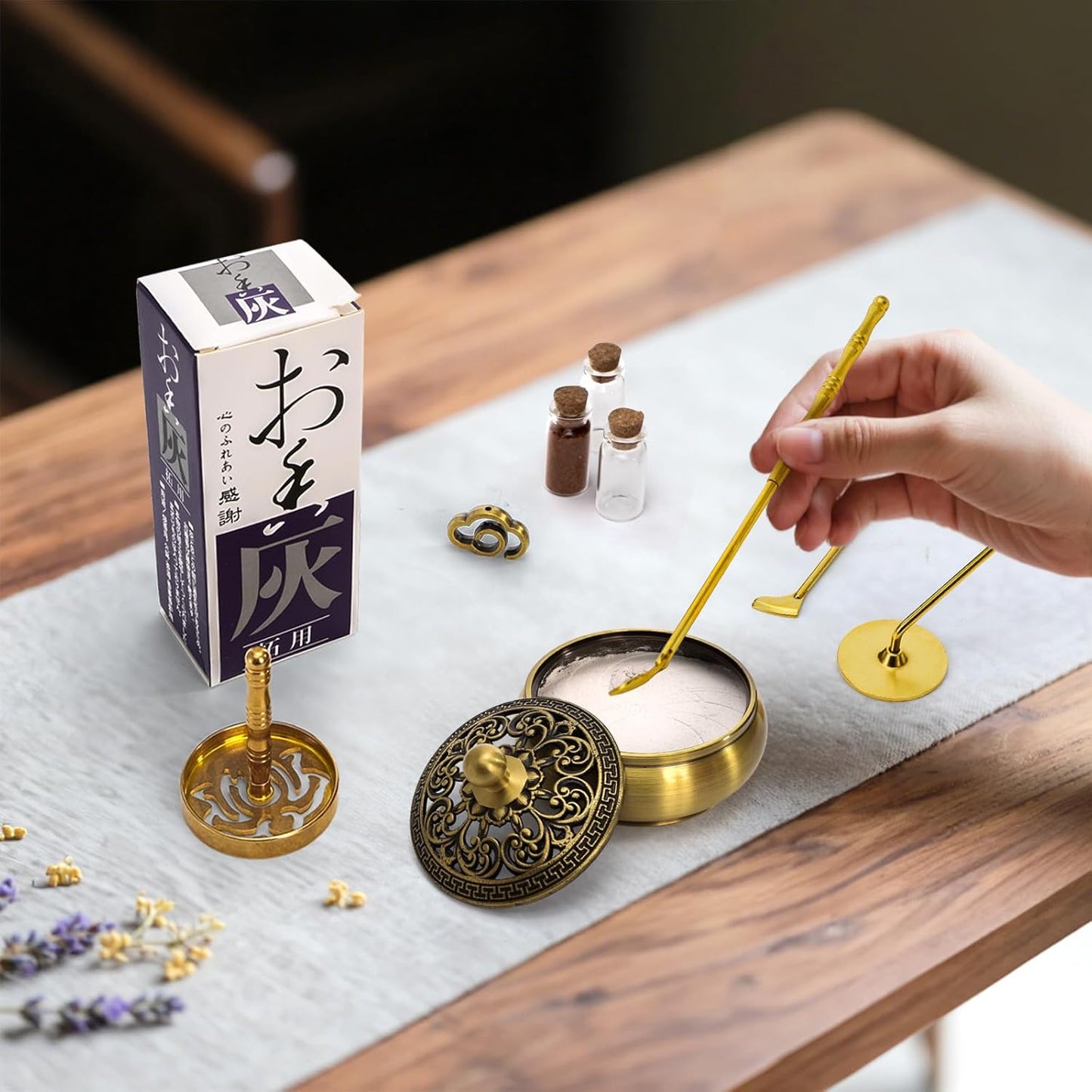 Noamus 12 Pcs Incense Burner Kit, Brass Powder Ash Making Set with Censer, Chinese Incense Art Mold Press Tool, Home Fragrance Holder in Gift Box for Relaxation, Meditation, Yoga, Aromatherapy