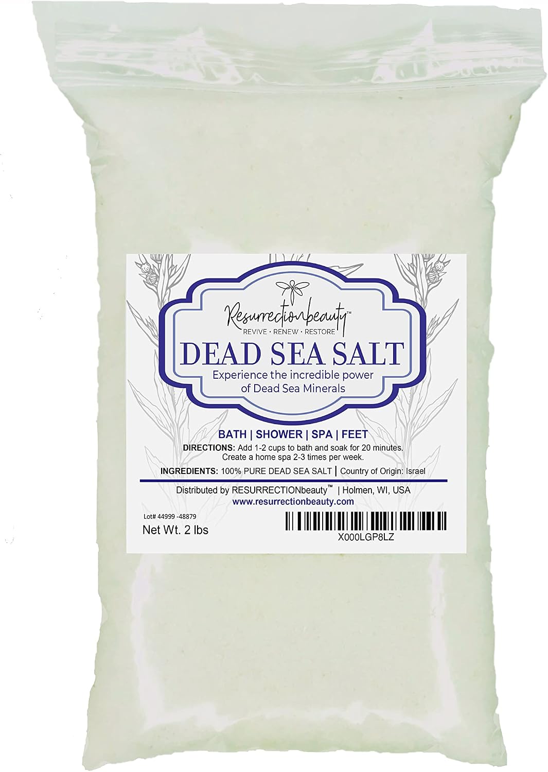 RESURRECTIONbeauty 100% Pure Dead Sea Salt, Bulk Bath Salts for Home Spa & Salt Scrub, Bath & Foot Soak, 2 lb