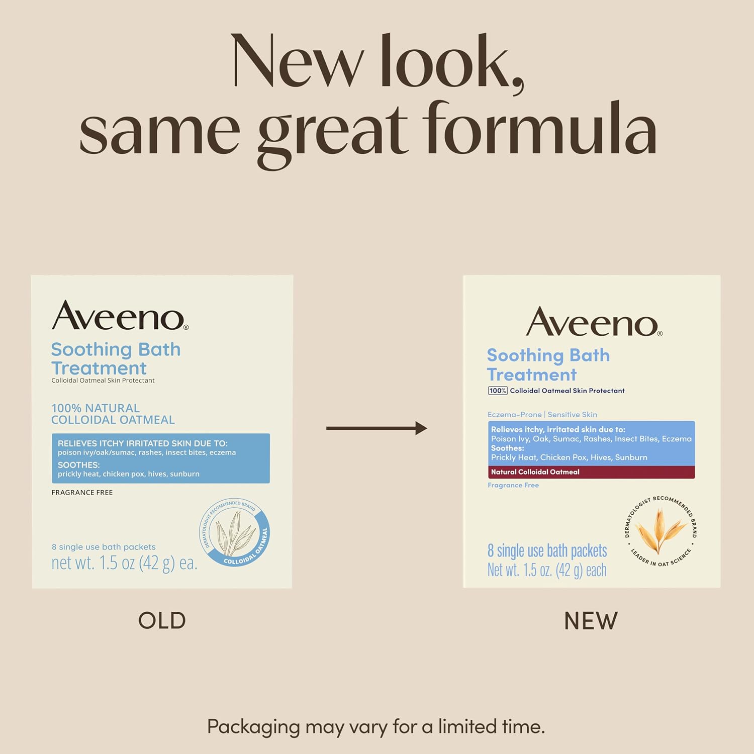 Aveeno Soothing Bath Treatment, Natural Colloidal Oatmeal Bath for Eczema, Sensitive Skin, Fragrance-Free Formula, Eczema Bath Soak Relieves Itchy, Dry Skin, Individual Packets, 8 ct.
