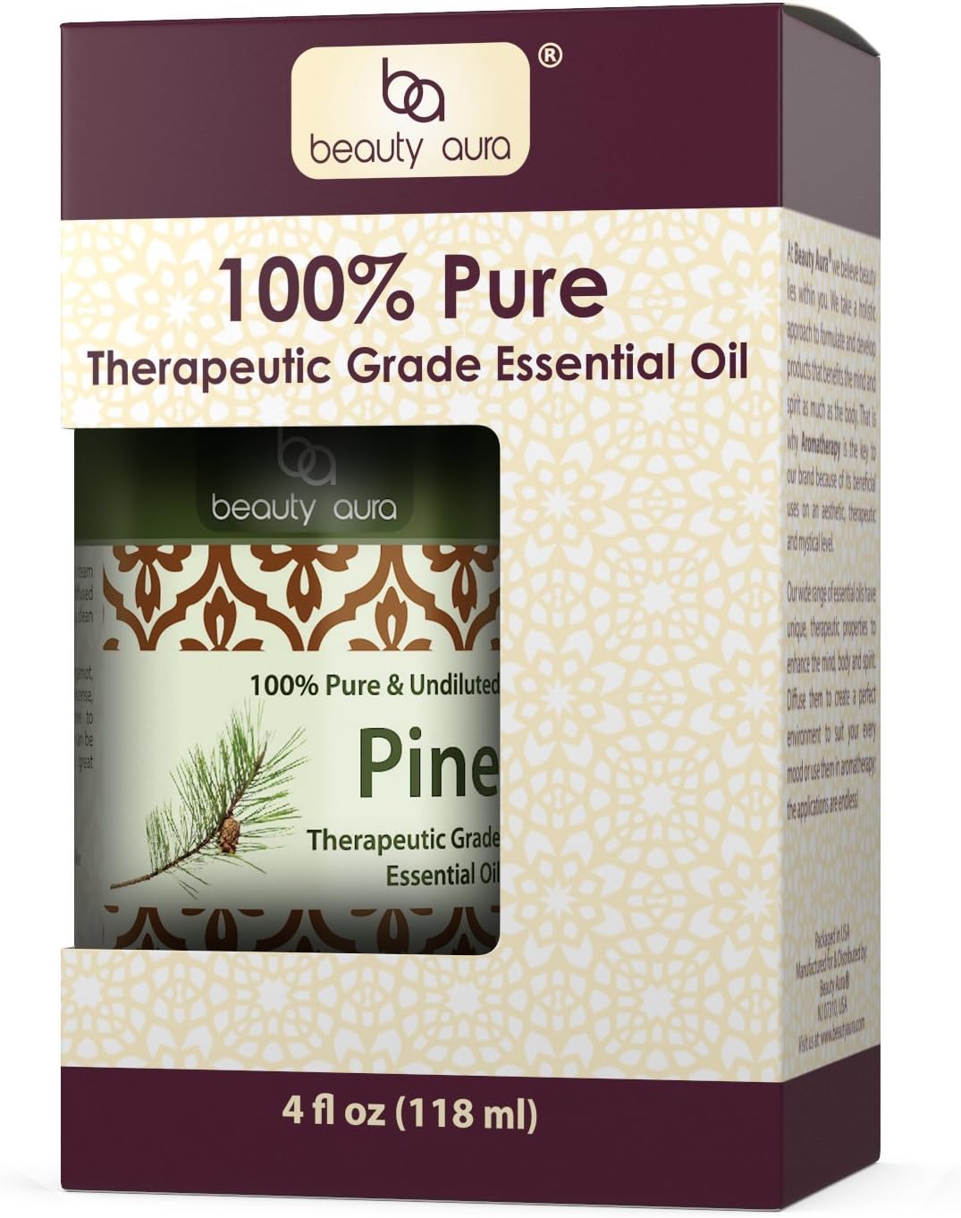 Beauty Aura Pine Essential Oil - 4 Oz Bottle - 100% Pure, Undiluted Therapeutic Grade Oil - Ideal for Aromatherapy