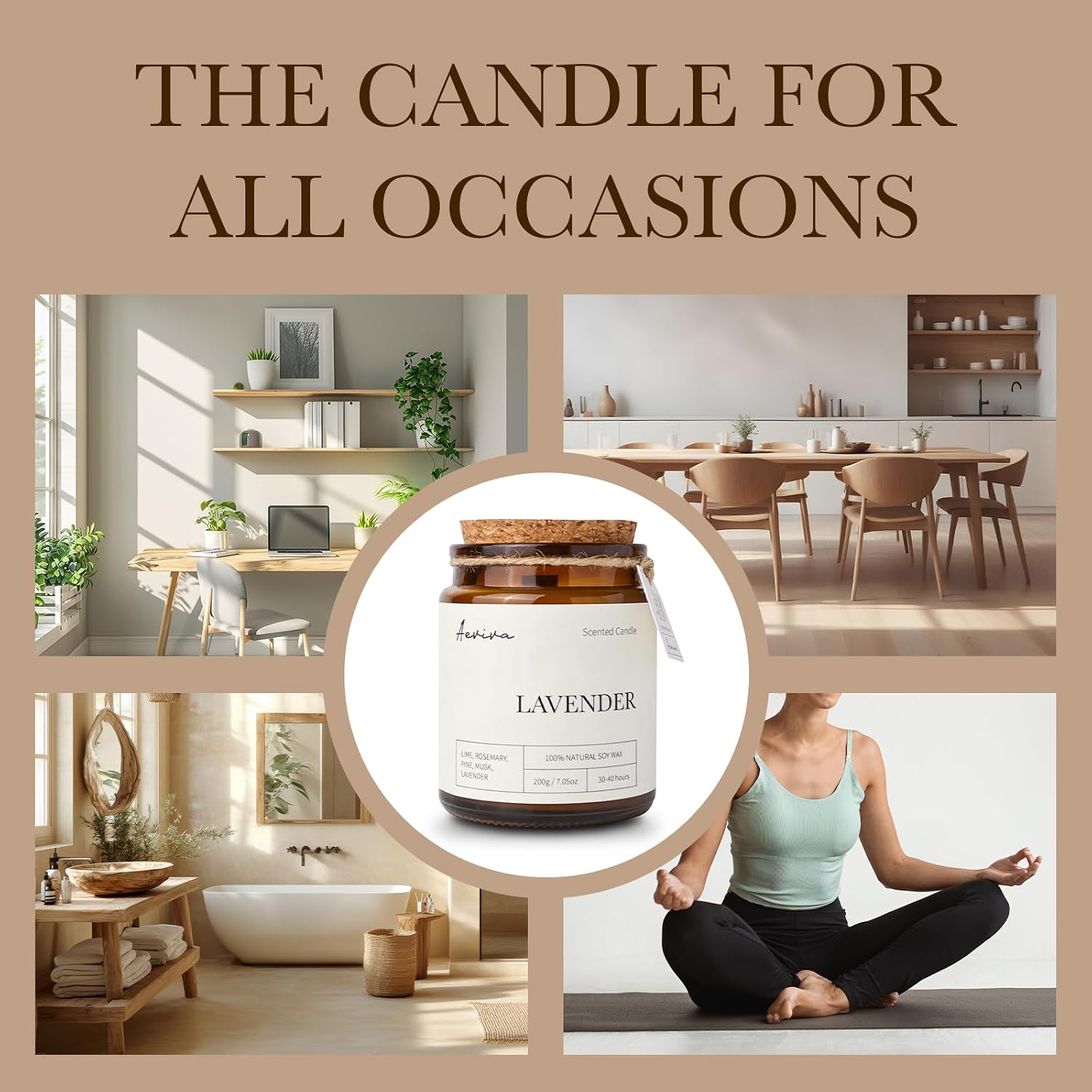 Scented Candle, 7.05 oz Lavender Aromatherapy Candle, Natural Soy Wax with Wooden Wick, Candles for Home Scented, Stress Relief Amber Jar Candle Gifts