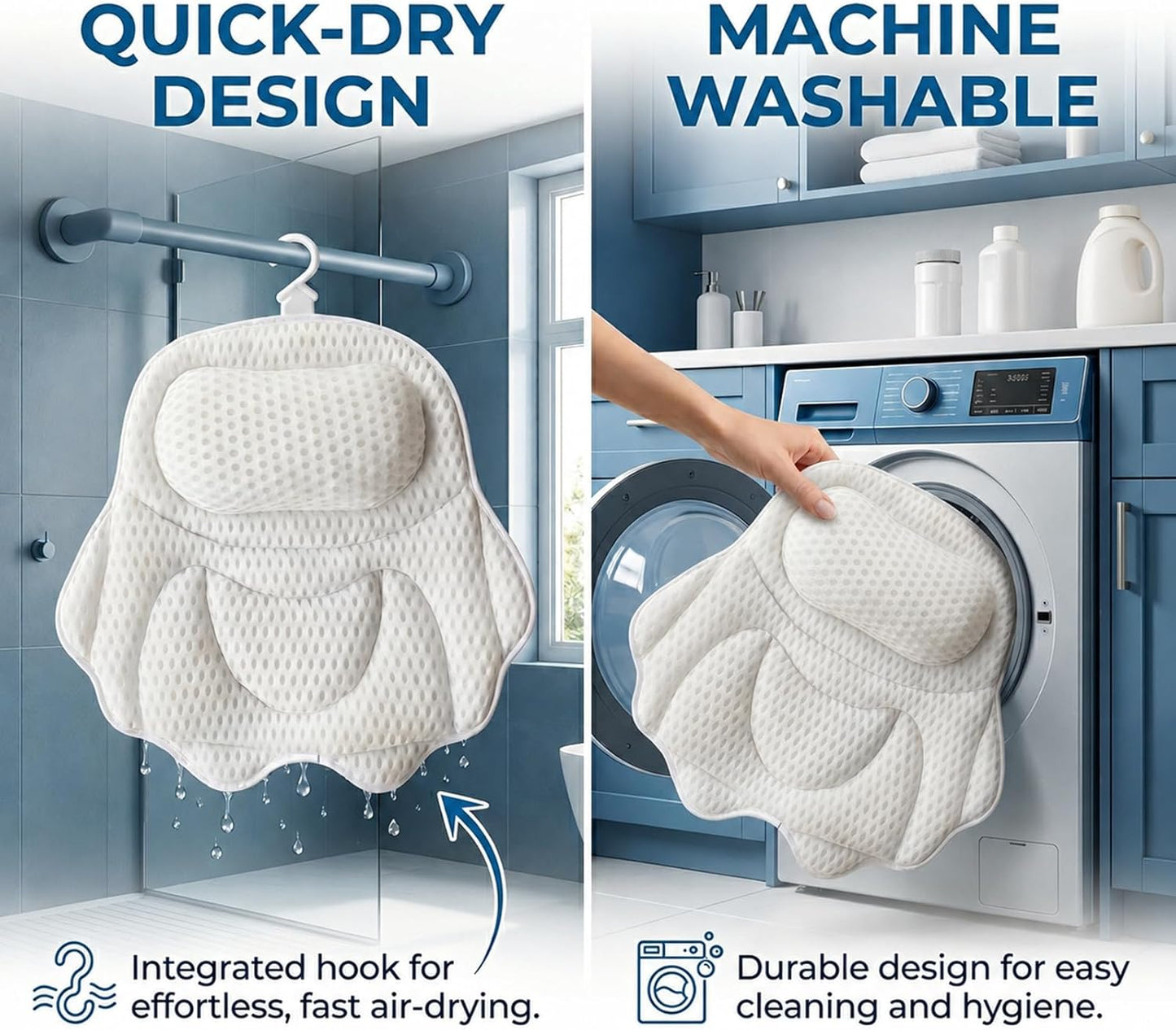 Luxury Bath Pillow for tub Supporting Head, Neck and Back, Ergonomic 4D Air Mesh Bathtub Cushion with 6 Non-Slip Suction Cups and Drying Hook for Soaking Tub and Home Spa Relaxation