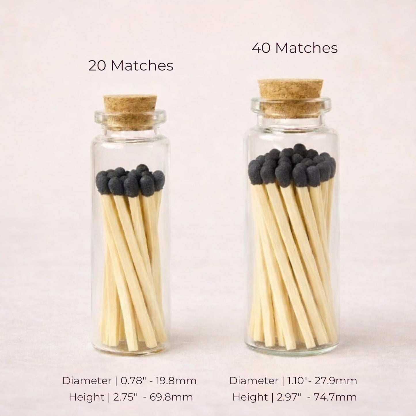 Chandler Studio Little Match Bottles – Wedding Match Bottle with Striker Bottom, Decorative Glass Match Jar with Cork (Single)
