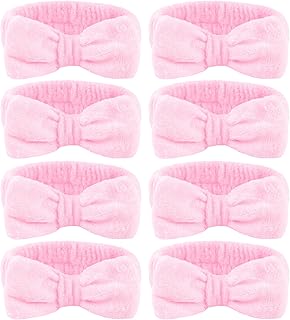 Ondder Spa Headband for Washing Face 8 Pack Pink Skincare Headbands for Women Girls Terry Cloth Cute Bow Head Bands