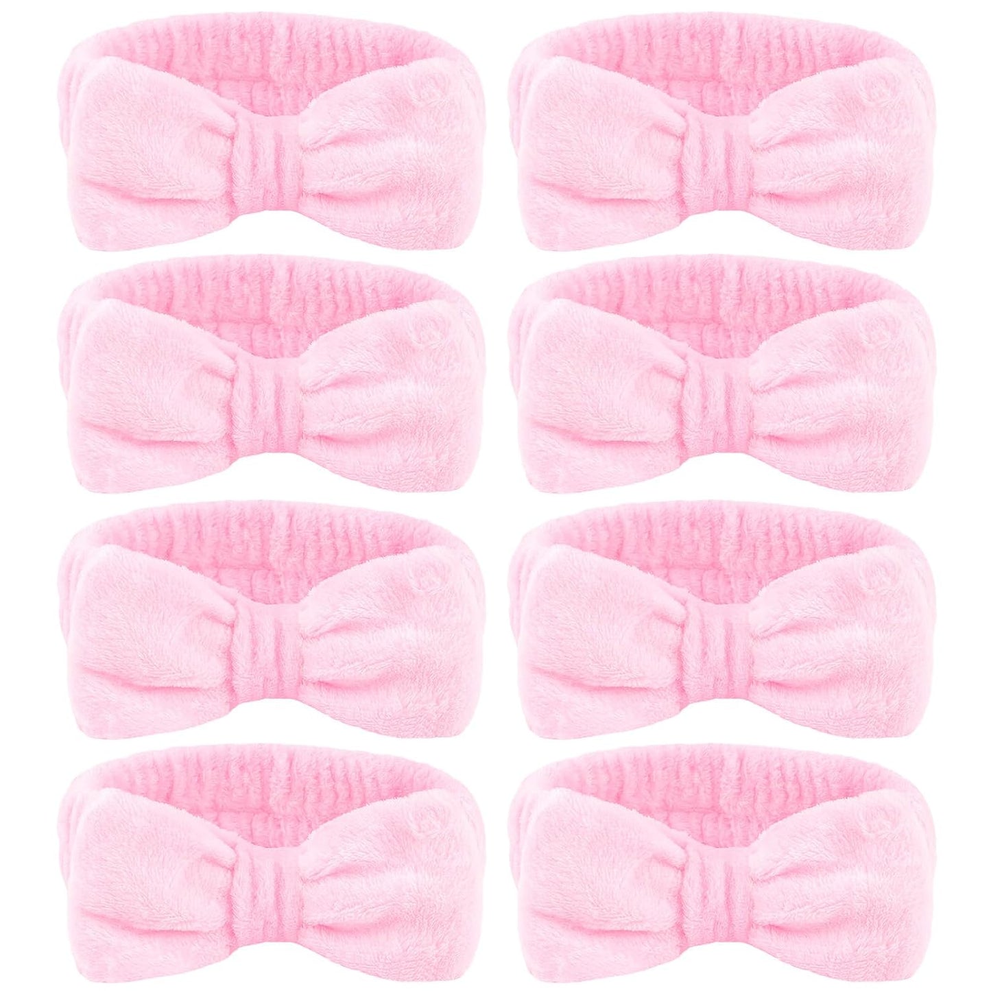 Ondder Spa Headband for Washing Face 8 Pack Pink Skincare Headbands for Women Girls Terry Cloth Cute Bow Head Bands