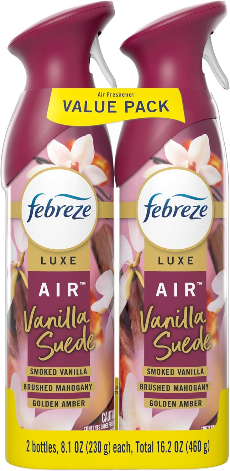 Febreze Air Mist, Air Freshener Spray, Odor Fighting Room Spray, Deodorizer for Home Bathroom Kitchen Office Apartment Dorm Room Classroom, Vanilla Suede, 8.1oz, 2ct