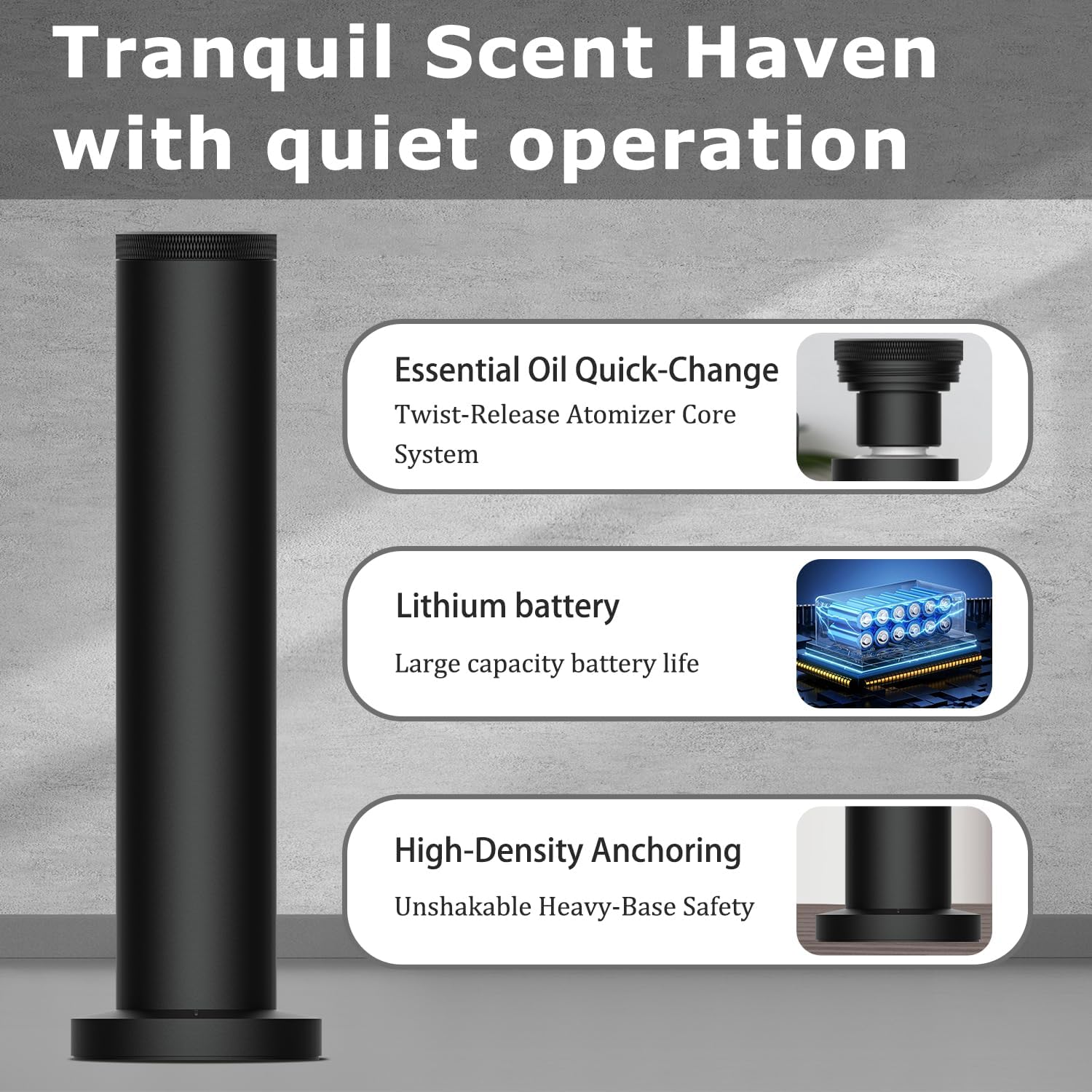 Wireless Hotel Scent Diffuser Starter Kit- Cordless Rechargeable Diffuser for Whole House - Hotel Scents Collection - App Control Waterless Essential Oil Diffuser for Large Room, Studio, Office(Black)